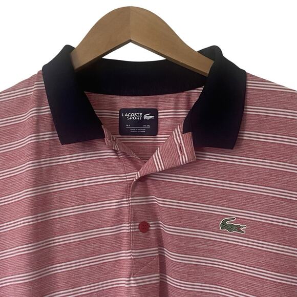 Lacoste Sport Mens Size 4XL Presidents Cup Burgundy Striped Golf Polo Shirt - Picture 2 of 9
